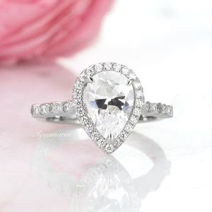 Natural teardrop white sapphire engagement ring *TESTS AS DIAMOND*